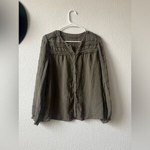 Gerard Darel | Olive pleated silk long sleeve blouse